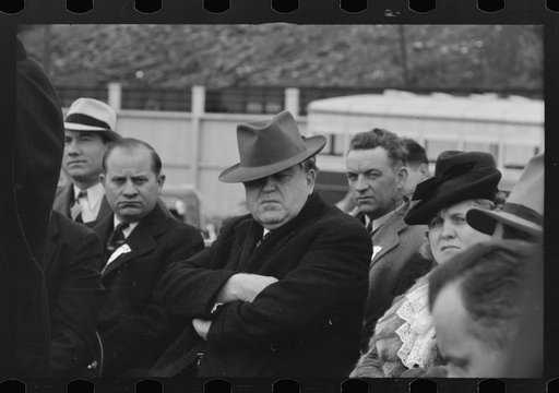 Shenandoah, Pennsylvania? John L. Lewis, center, at the stadium on the occasion of a district(?) meeting of the mine workers, seen among a crowd of people