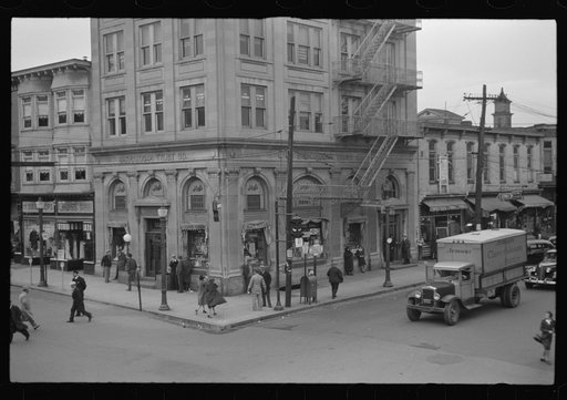 Shenandoah, Pennsylvania. A street corner showing pedestrians near the Shenandoah Trust Company