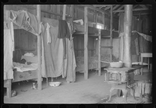 Untitled photo, possibly related to: Living quarters for migratory agricultural workers during strawberry season at Picket's Landing, Virginia