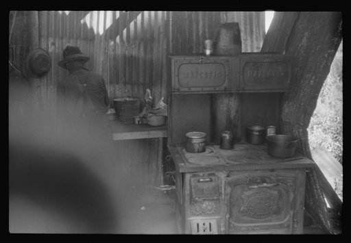 Untitled photo, possibly related to: Cooking facilities for migrants during the strawberry season at Picket's Landing, Virginia