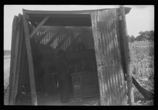 Untitled photo, possibly related to: Cooking facilities for migrants during the strawberry season at Picket's Landing, Virginia