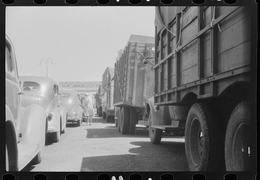 Trucks and cars waiting at Little Creek, Virginia for the Cape Charles ferry