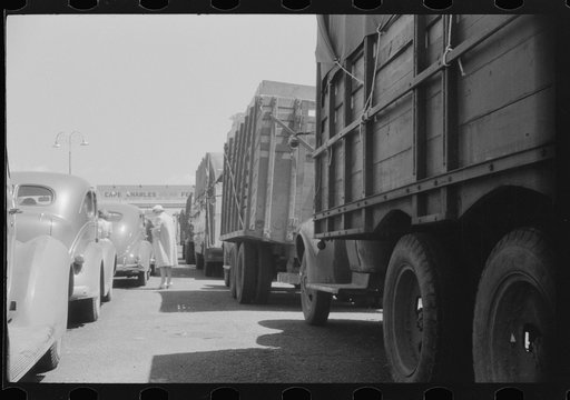 Untitled photo, possibly related to: Trucks and cars waiting at Little Creek, Virginia for the Cape Charles ferry