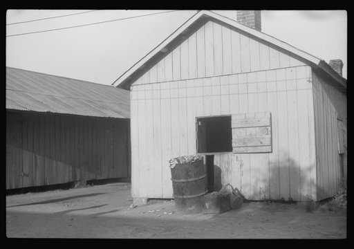 Untitled photo, possibly related to: A cookhouse in the barracks for migratory workers at Webster Canning Company, Cheriton, Virginia