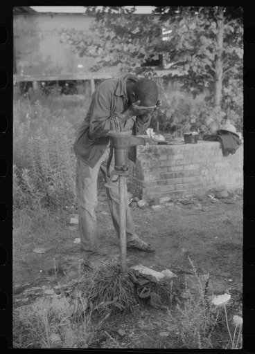 This pump constitutes the only supply of drinking and wash water at a grading station at Belcross, North Carolina