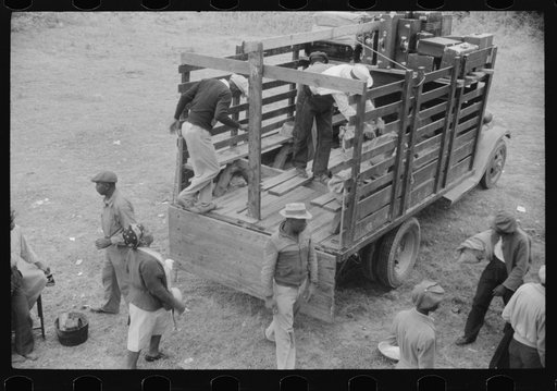 Migrants getting the truck ready to leave Belcross, North Carolina to another job at Onley, Virginia