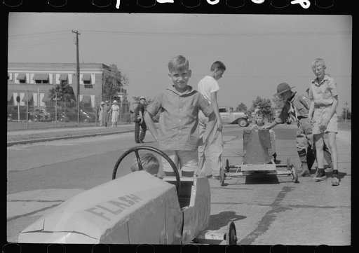 Untitled photo, possibly related to: Start of a soapbox auto race on July 4th celebration at Salisbury, Maryland