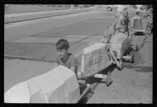 Entrants in soapbox auto race during July 4th celebration at Salisbury, Maryland