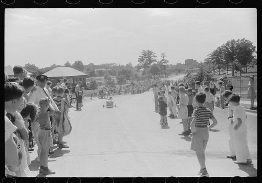 Untitled photo, possibly related to: Entrants in soapbox auto race during July 4th celebration at Salisbury, Maryland