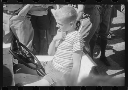 Untitled photo, possibly related to: Entrants in soapbox auto race during July 4th celebration at Salisbury, Maryland