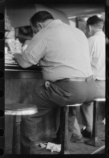 Untitled photo, possibly related to: In the cafe at a truck drivers' service station on U.S. 1 (New York Avenue), Washington, D.C.