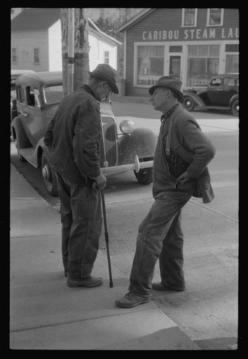 Two potato farmers in town Saturday afternoon in Caribou, Maine
