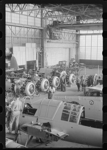 The assembly floor at the Sikorsky-Vought Aircraft Corporation, Stratford, Connecticut