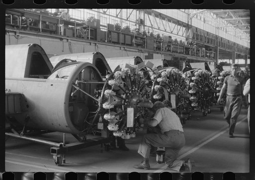 Mounting the engines in the Vought-Sikorsky Aircraft Corporation, Stratford, Connecticut