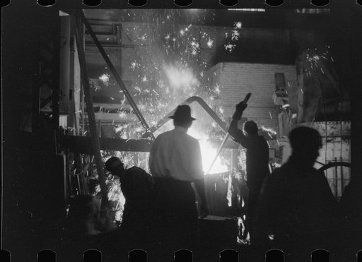 Tapping a furnace at the foundry of the Farrell-Binmingham Company, Ansonia, Connecticut