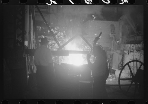 Untitled photo, possibly related to: Tapping a furnace at the foundry of the Farrell-Binmingham Company, Ansonia, Connecticut