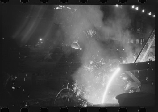Untitled photo, possibly related to: Tapping a furnace at the foundry of the Farrell-Binmingham Company, Ansonia, Connecticut