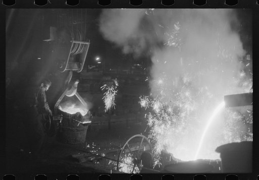 Untitled photo, possibly related to: Tapping a furnace at the foundry of the Farrell-Binmingham Company, Ansonia, Connecticut