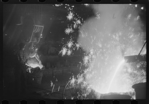 Untitled photo, possibly related to: Tapping a furnace at the foundry of the Farrell-Binmingham Company, Ansonia, Connecticut