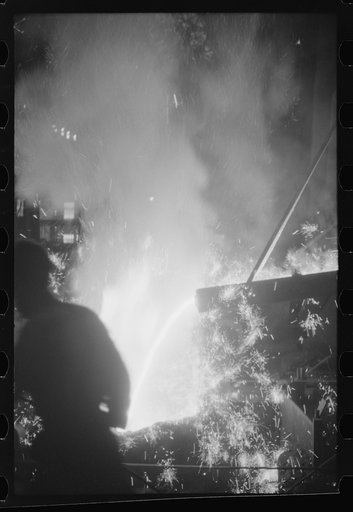 Untitled photo, possibly related to: Tapping a furnace at the foundry of the Farrell-Binmingham Company, Ansonia, Connecticut
