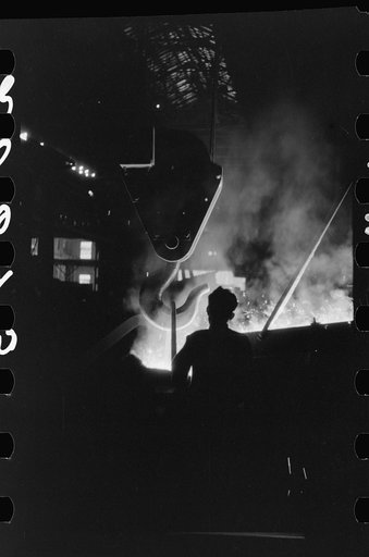 Untitled photo, possibly related to: Tapping a furnace at the foundry of the Farrell-Binmingham Company, Ansonia, Connecticut