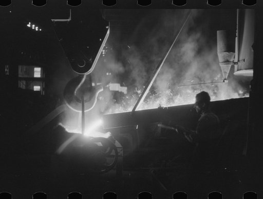 Untitled photo, possibly related to: Tapping a furnace at the foundry of the Farrell-Binmingham Company, Ansonia, Connecticut