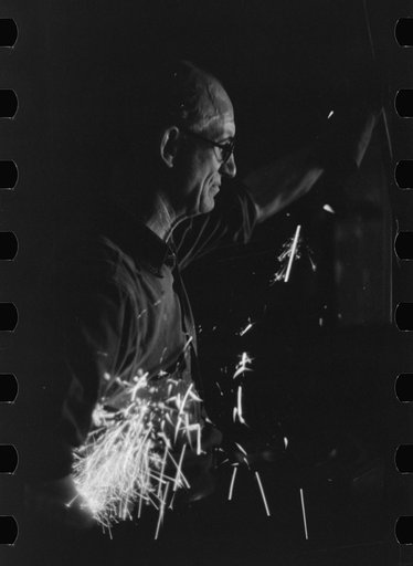 Untitled photo, possibly related to: Tapping a furnace at the foundry of the Farrell-Binmingham Company, Ansonia, Connecticut