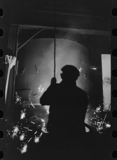 Untitled photo, possibly related to: Tapping a furnace at the foundry of the Farrell-Binmingham Company, Ansonia, Connecticut