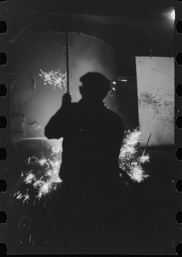 Untitled photo, possibly related to: Tapping a furnace at the foundry of the Farrell-Binmingham Company, Ansonia, Connecticut