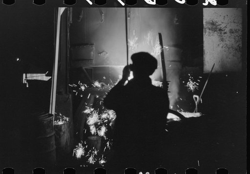 Untitled photo, possibly related to: Tapping a furnace at the foundry of the Farrell-Binmingham Company, Ansonia, Connecticut