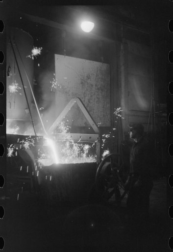 Untitled photo, possibly related to: Tapping a furnace at the foundry of the Farrell-Binmingham Company, Ansonia, Connecticut
