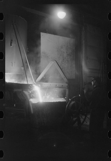 Untitled photo, possibly related to: Tapping a furnace at the foundry of the Farrell-Binmingham Company, Ansonia, Connecticut