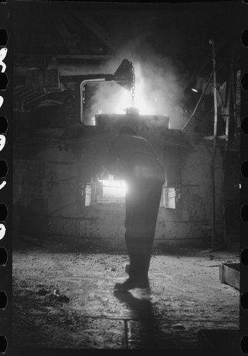 Untitled photo, possibly related to: At the electric furnace in the foundry at the Farrell-Birmingham Company, Ansonia, Connecticut