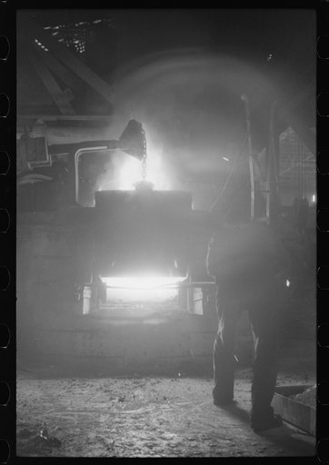 Untitled photo, possibly related to: At the electric furnace in the foundry at the Farrell-Birmingham Company, Ansonia, Connecticut