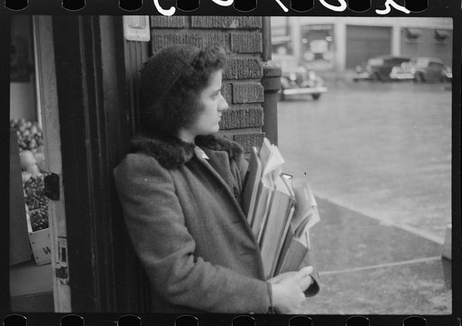 Untitled photo, possibly related to: Young school girl waiting for a bus on a rainy day in Norwich, Connecticut