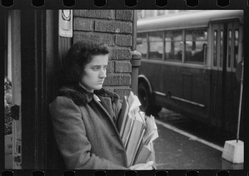 Untitled photo, possibly related to: Young school girl waiting for a bus on a rainy day in Norwich, Connecticut