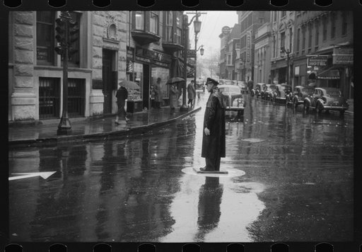 Street scene on a rainy day in Norwich, Connecticut
