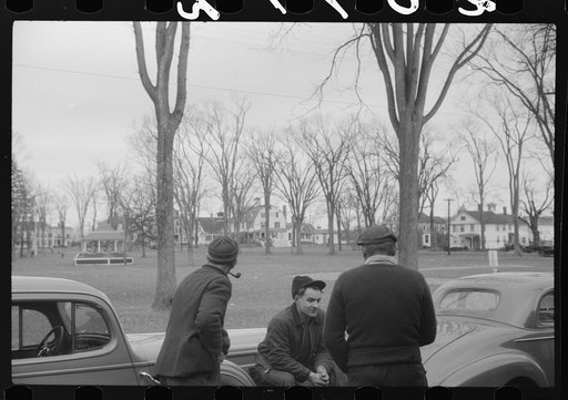 Men in front of the Colchester green, Colchester, Connecticut
