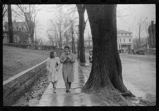 Coming home from school on a rainy day in Norwich, Connecticut
