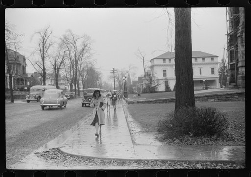 Coming home from school on a rainy day in Norwich, Connecticut