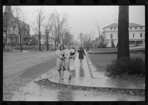 Coming home from school on a rainy day in Norwich, Connecticut