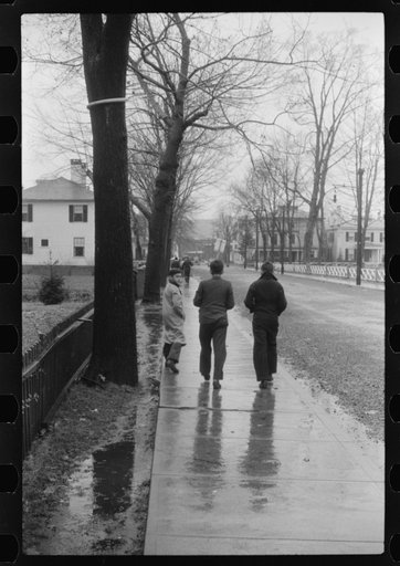 Coming home from school on a rainy day in Norwich, Connecticut