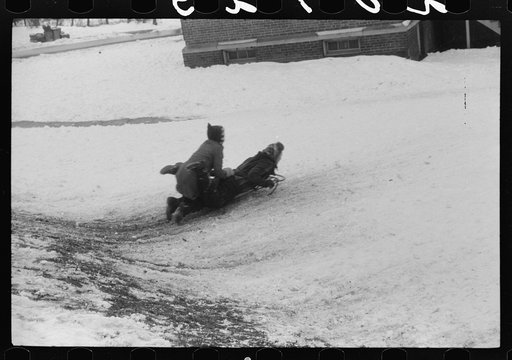 Children sledding in Jewett City, Connecticut
