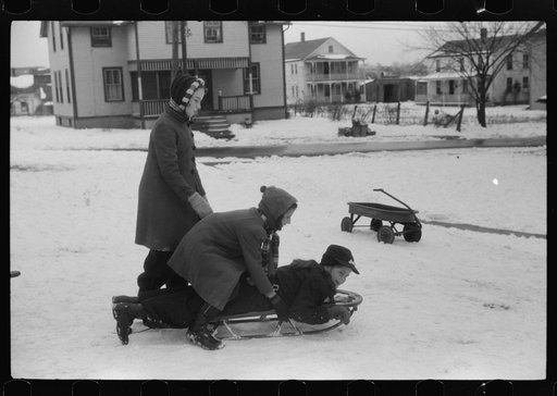 Children sledding in Jewett City, Connecticut