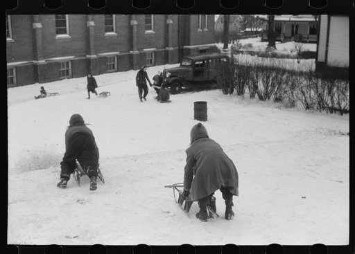 Children sledding in Jewett City, Connecticut