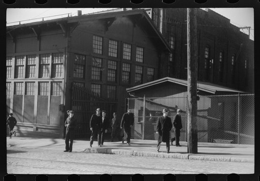Untitled photo, possibly related to: Workers coming out of the Farrell Birmingham Foundry. Ansonia, Connecticut