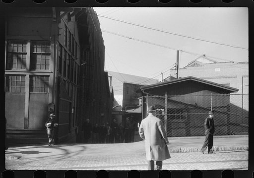 Untitled photo, possibly related to: Workers coming out of the Farrell Birmingham Foundry. Ansonia, Connecticut