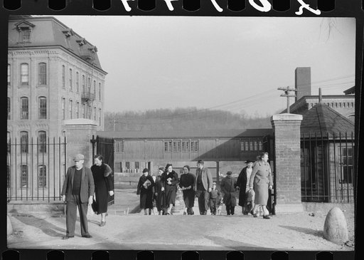 Untitled photo, possibly related to: At the change of the shift at the Penomah Mills Inc., Taftville, Connecticut
