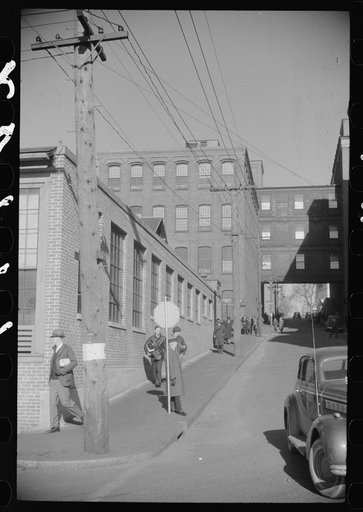 Untitled photo, possibly related to: Employees leaving Brown and Sharpe Manufacturing Company, Providence, Rhode Island