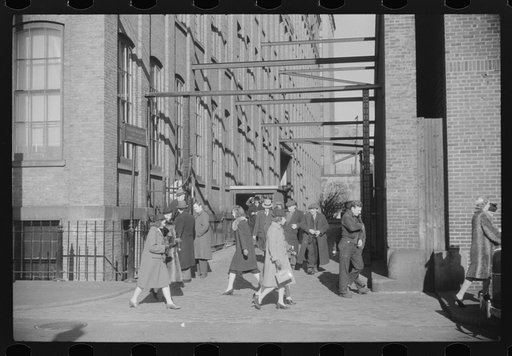 Employees leaving Brown and Sharpe Manufacturing Company in Providence, Rhode Island